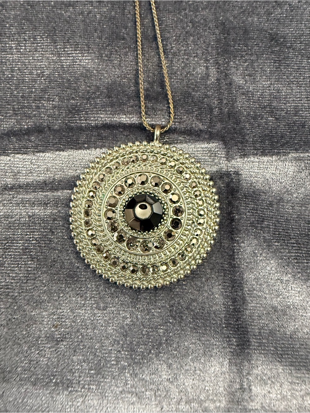 Charming Charlie Silver-Tone Round Pendant Necklace with Black Center
